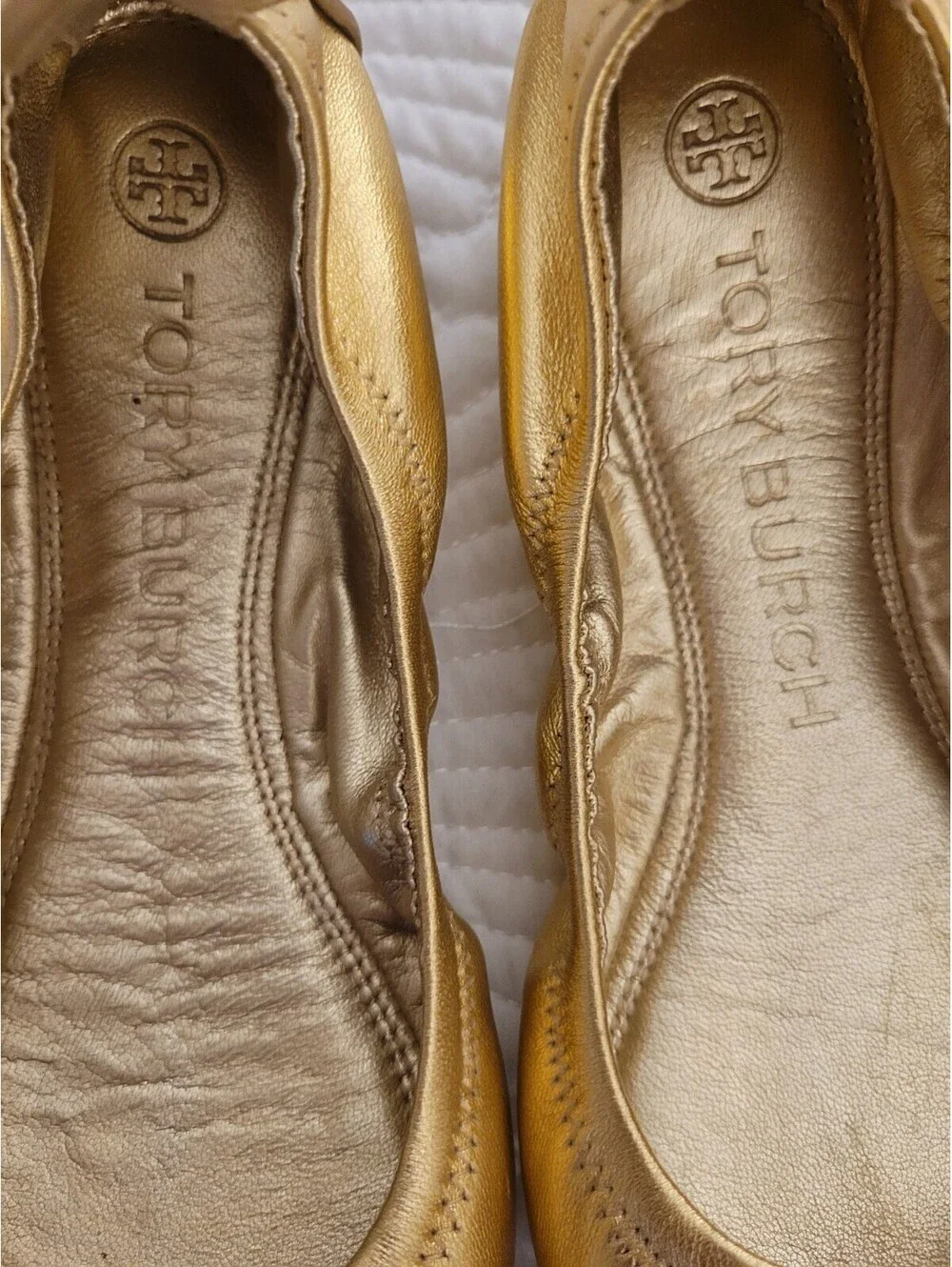 Tory Burch Eddie Ballet Flats Sz 6 Metallic Gold Soft Lamb Leather Ballet Core